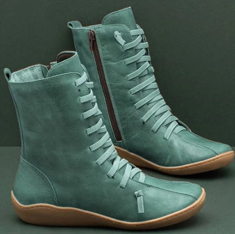 Damen Lederstiefel mit hohem Schaft und atmungsaktiver Schnürung Stalluxe