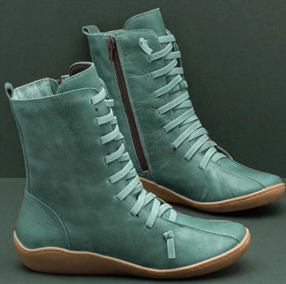 Damen Lederstiefel mit hohem Schaft und atmungsaktiver Schnürung Stalluxe