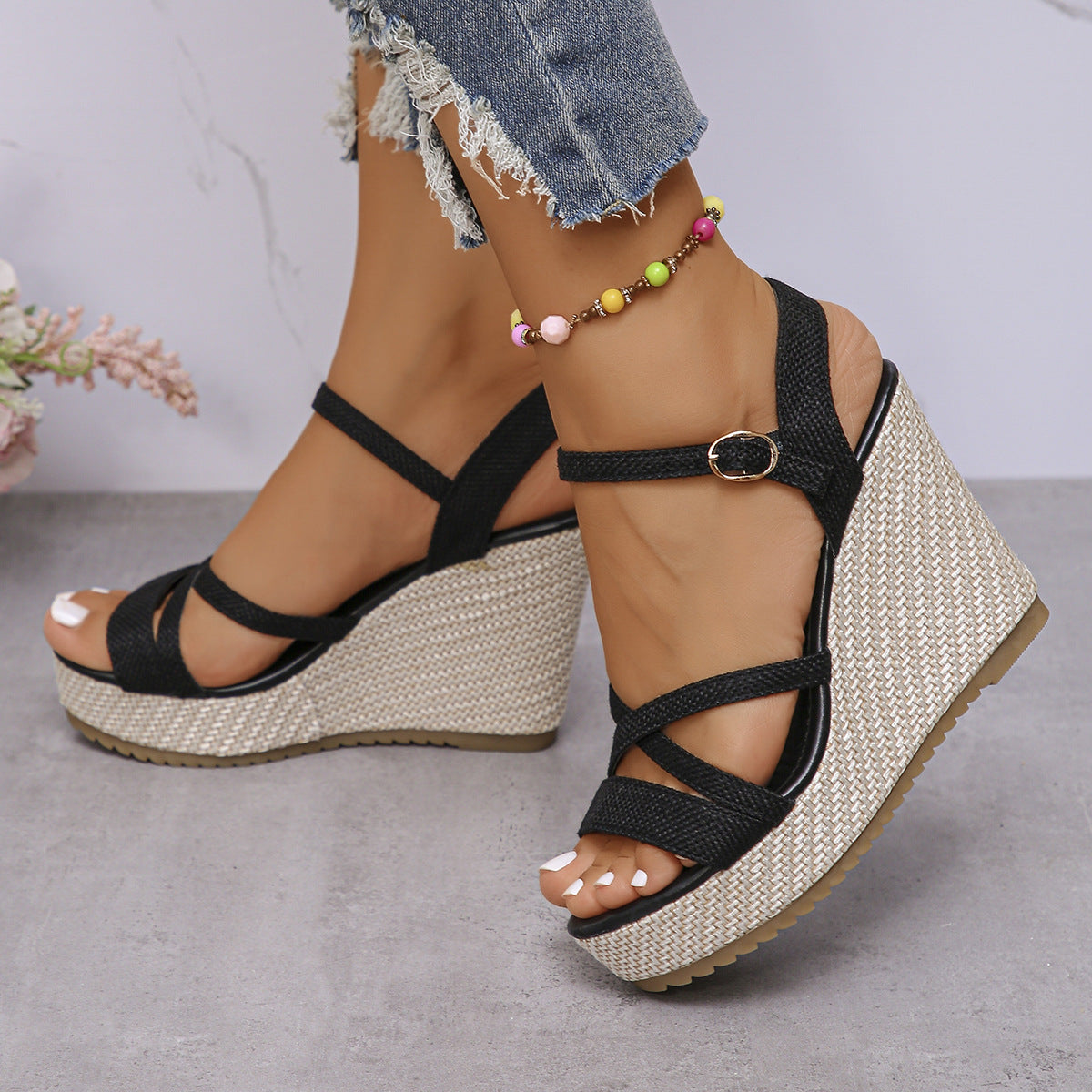 Damen Wedge-Sandalen mit verstellbarem Riemen und rutschfester Sohle Stalluxe