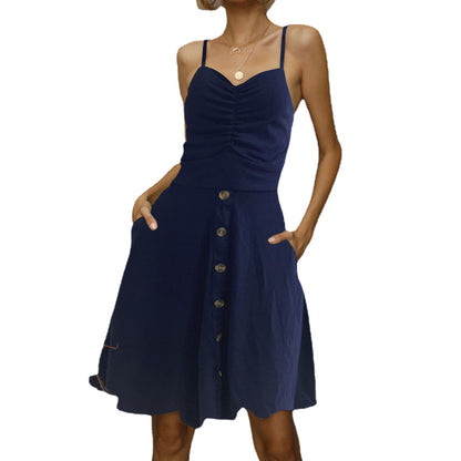 Damen Knopf-Front A-Linien Kleid Stalluxe
