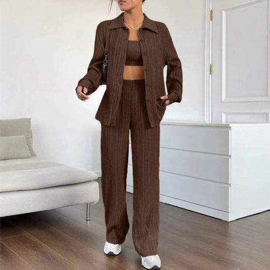 Damen Elegantes Set aus gestreifter Bluse und lockerer Hose Stalluxe