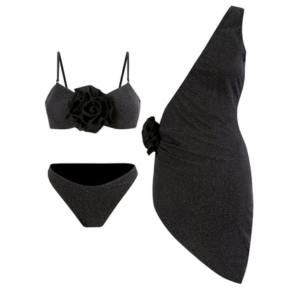 Damen Bikiniset mit modischem Wickelrock und floraler Applikation Stalluxe
