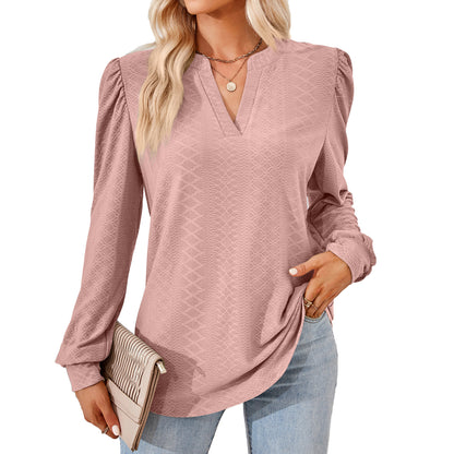 Damen Blusenshirt mit elegantem V-Ausschnitt und strukturiertem Muster Stalluxe
