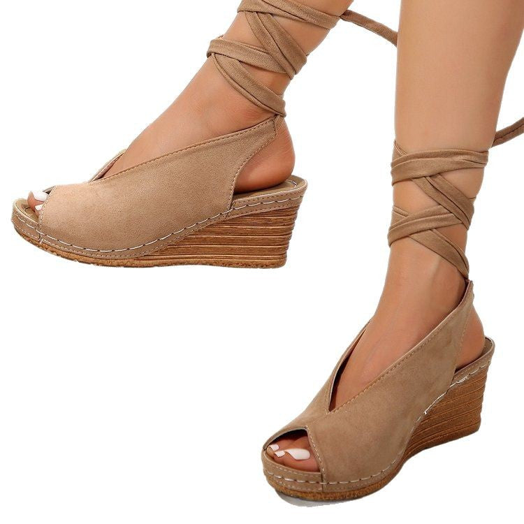 Damen Wedge-Sandaletten mit eleganter Riemenbindung und weichem Fußbett Stalluxe