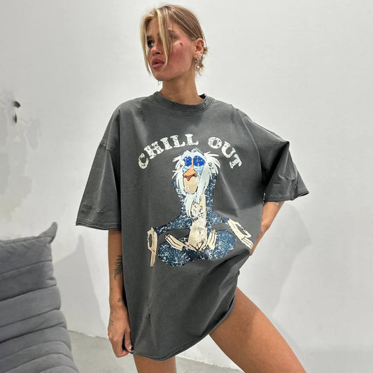 Damen Oversized T-Shirt mit kreativem Vintage-Motiv Stalluxe