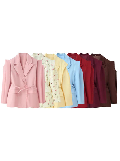 Damen Modische Blazerjacke mit Gürtel und Seidenoptik Stalluxe