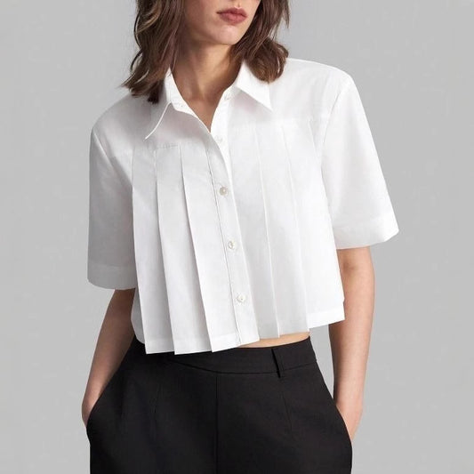 Damen Kurzarm Bluse mit eleganter Faltenoptik Stalluxe