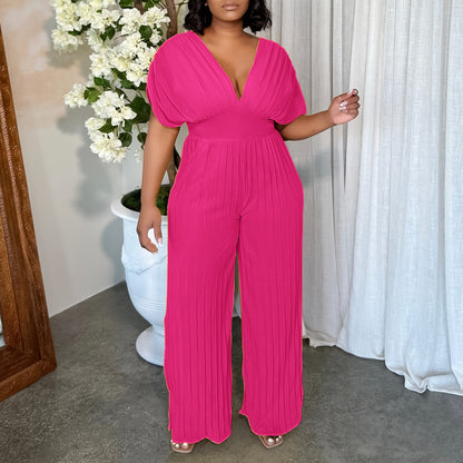Damen Plissees Jumpsuit mit voluminösen Ärmeln Stalluxe