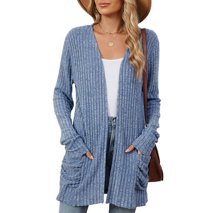 Damen lässige Strickjacke mit Rippstruktur und praktischen Taschen Stalluxe