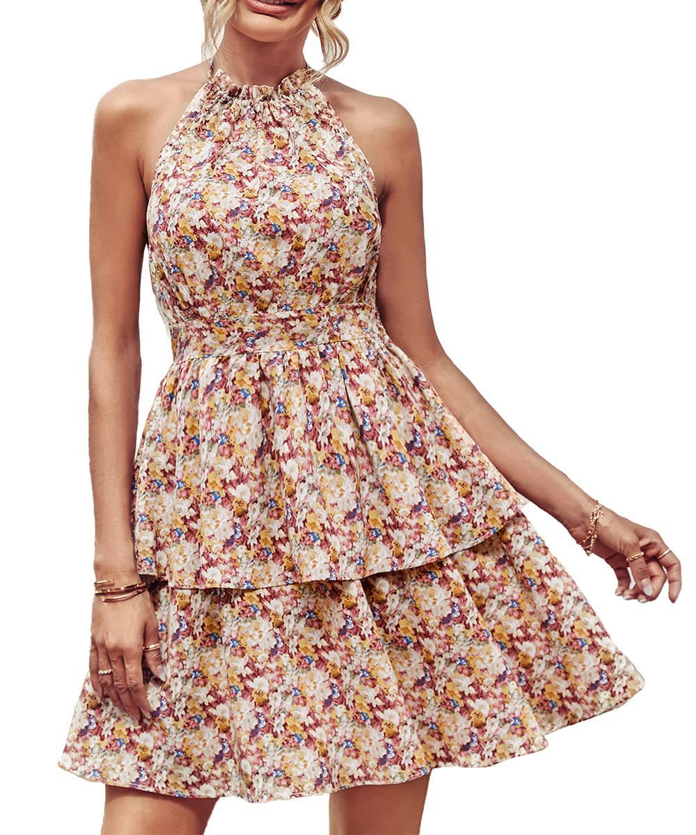 Damen Sommerliches Kleid mit fließendem Rock und floralem Design Stalluxe