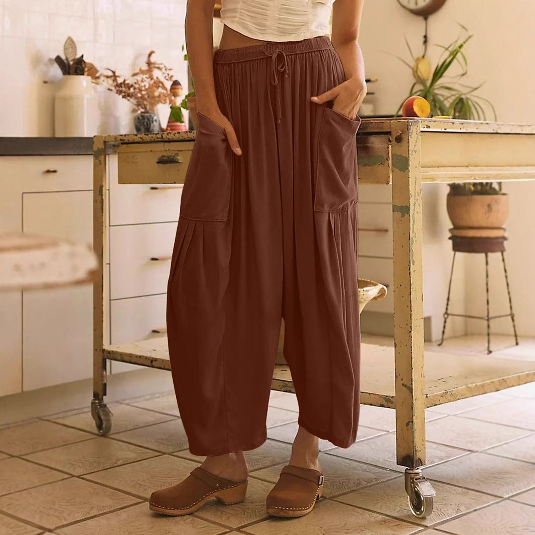 Damen weite Freizeithose mit tiefen Taschen und elastischem Bund Stalluxe