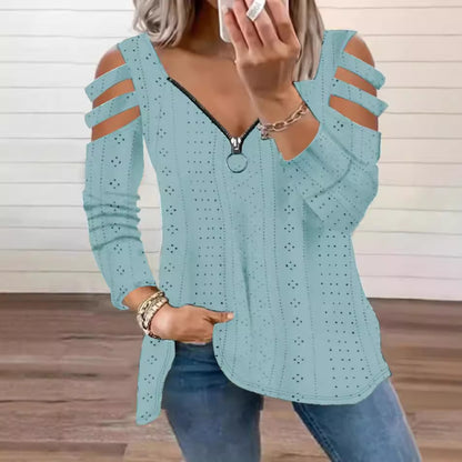 Damen modisches Oberteil mit Cut-Out-Ärmeln und tiefem V-Ausschnitt Stalluxe