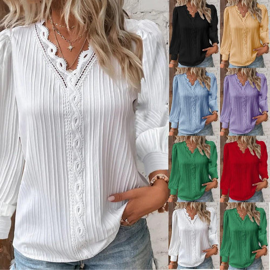 Damen Bluse mit raffiniertem Falten-Design und eleganten Spitzenakzenten Stalluxe