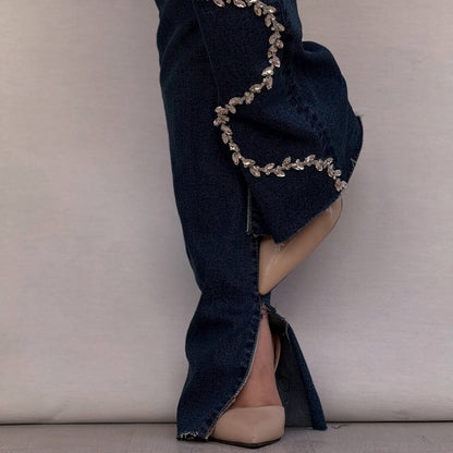 Damen Bootcut-Jeans mit glitzernden Applikationen und fransigen Abschlüssen Stalluxe