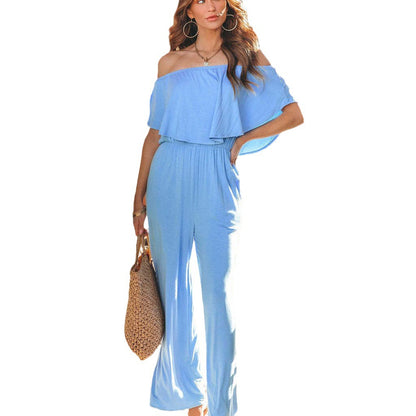 Damen Off-Shoulder Jumpsuit mit weitem Bein und elastischem Bund Stalluxe