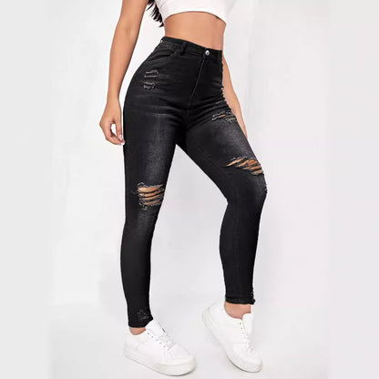 Damen Skinny Jeans mit modischen Rissdetails und hohem Bund Stalluxe