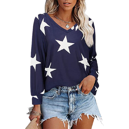 Damen V-Ausschnitt Langarmshirt mit Sternmuster Stalluxe
