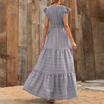 Damen Maxikleid mit zarten Rüschendetails und tieferem V-Ausschnitt Stalluxe