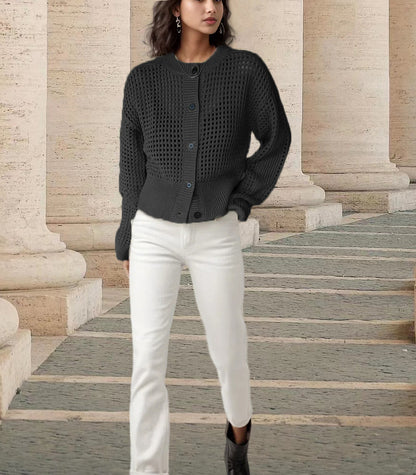 Damen Strickjacke mit luftiger Netzstruktur Stalluxe Schwarz