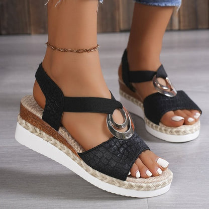 Damen Wedge-Sandalen mit modischer Schnalle und gepolstertem Fußbett Stalluxe
