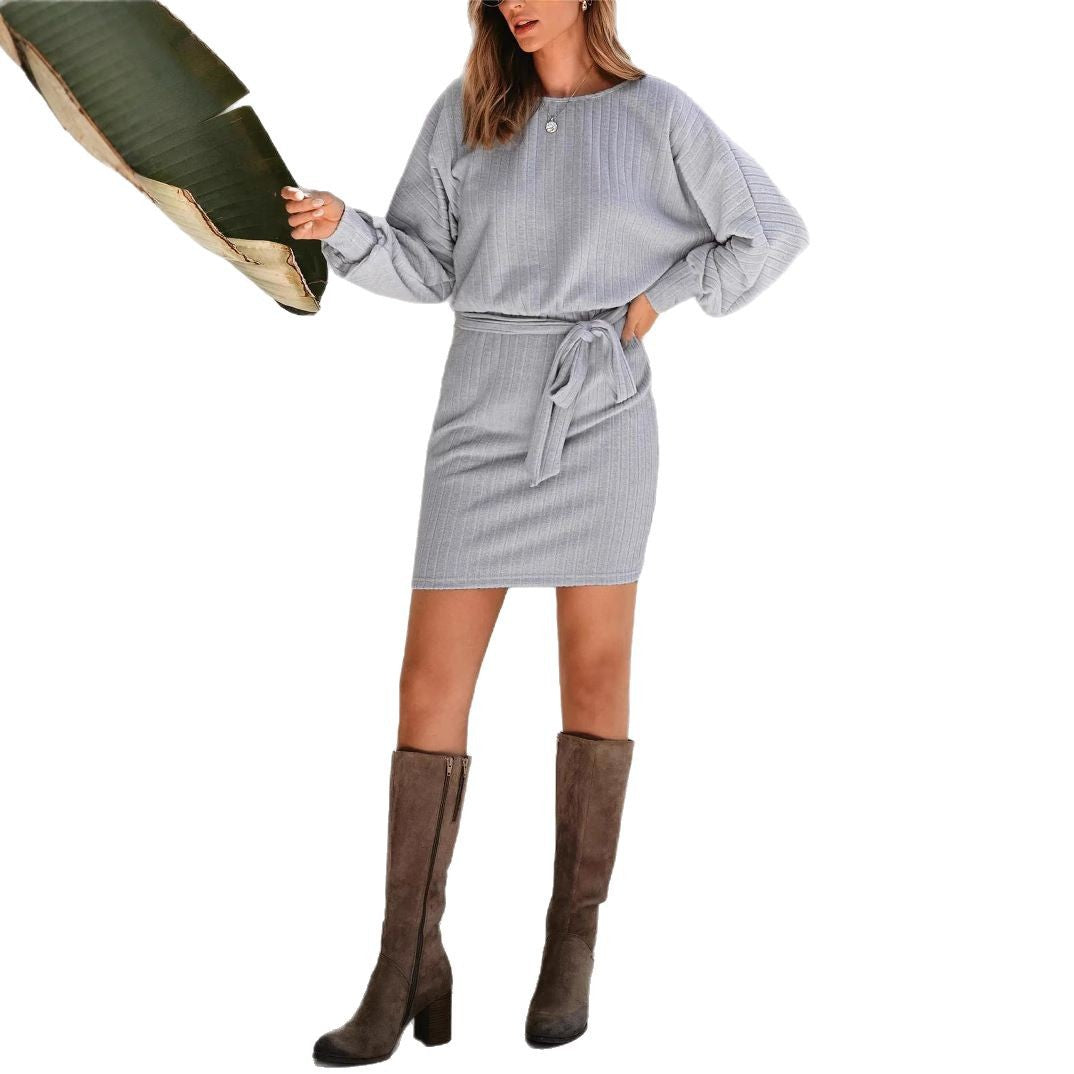 Damen lässiges Strickkleid mit tailliertem Schnitt und langen Ärmeln Stalluxe