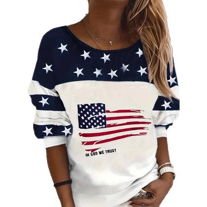 Damen Lässiges Sweatshirt mit Sternen-Design und Flaggenmotiv Stalluxe