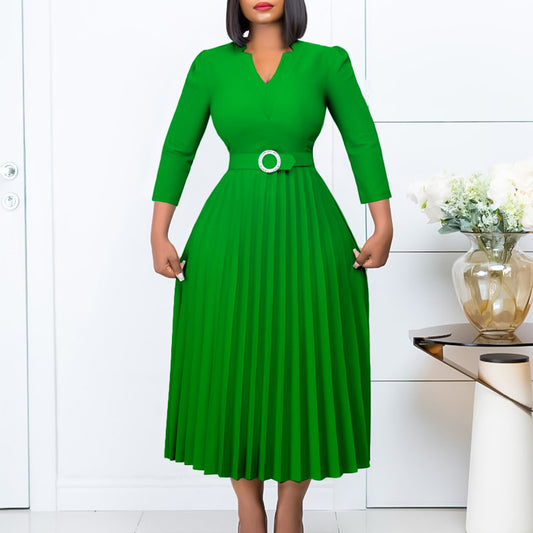Damen Plissiertes Abendkleid mit detailgetreuem Gürtel Stalluxe