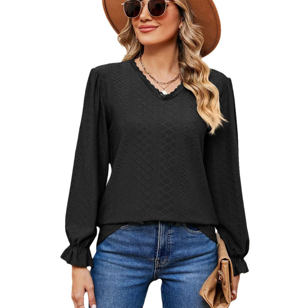 Damen elegantes Blusentop mit aufwendigem Lochmuster und lässigem Schnitt Stalluxe