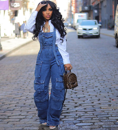 Damen modischer Jeans-Overall mit praktischen Taschen und verstellbaren Trägern Stalluxe