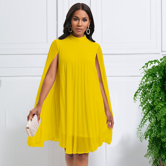 Damen Plissee-Kleid mit eleganten Kapuze und voluminösen Ärmeln Stalluxe