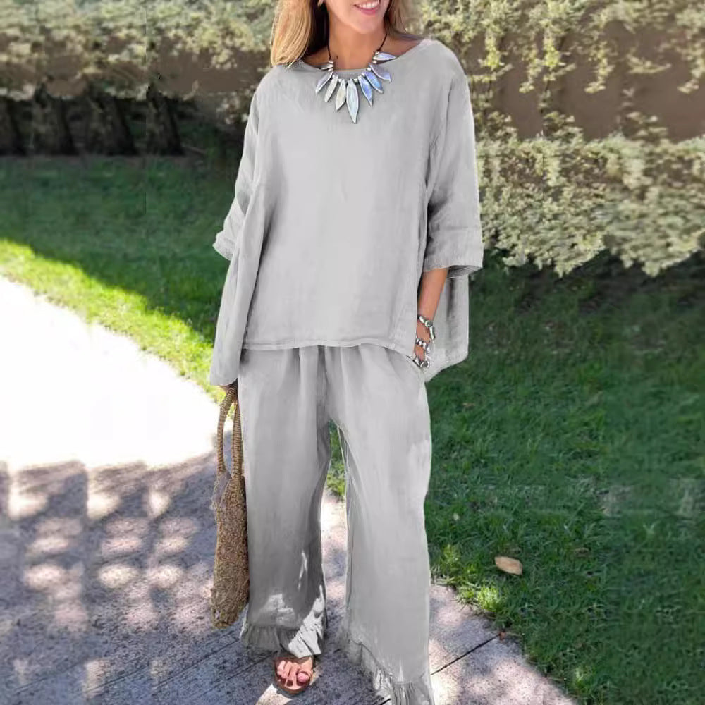 Damen lässiges zwei-teiliges Set mit weiten Hosen und oversized Oberteil Stalluxe