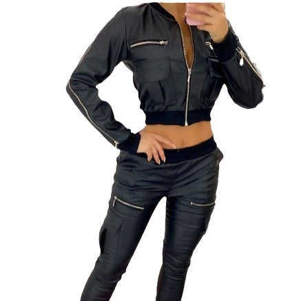 Damen cropped Jacke mit seitlichen Reißverschlusstaschen und elastischem Bund Stalluxe