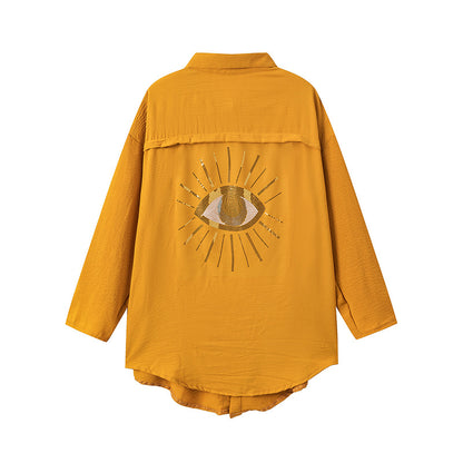 Damen Langarm-Hemdjacke mit auffälligem Augenprint Stalluxe