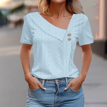 Women's Eyelet Patterned Button-Up Top Stalluxe
