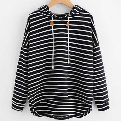 Damen gestreifter Hoodie mit lässigem Schnitt und Kordelzug Stalluxe