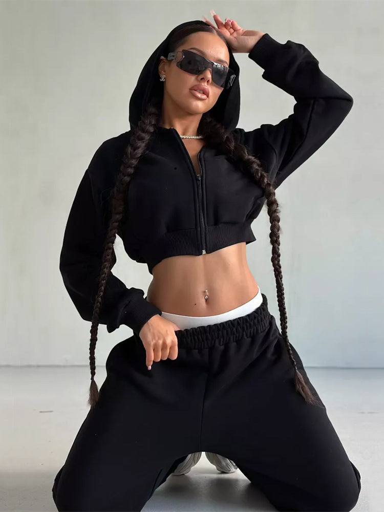 Damen sportliches Cropped Oberteil und weite Freizeithosen Set Stalluxe