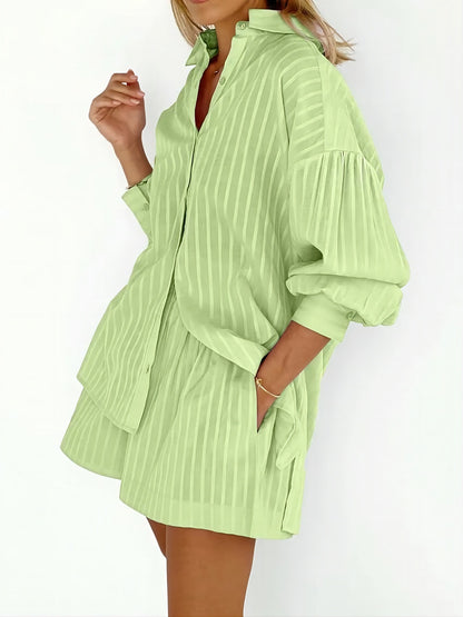 Damen gestreiftes Hemd und Shorts Set Stalluxe