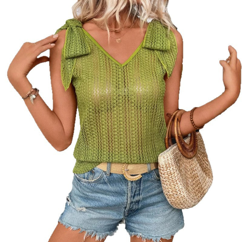 Damen Netztop mit Schleifen-Detail Stalluxe