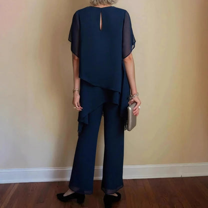 Damen elegantes Ensemble aus fließendem Oberteil und weitem Hose Stalluxe