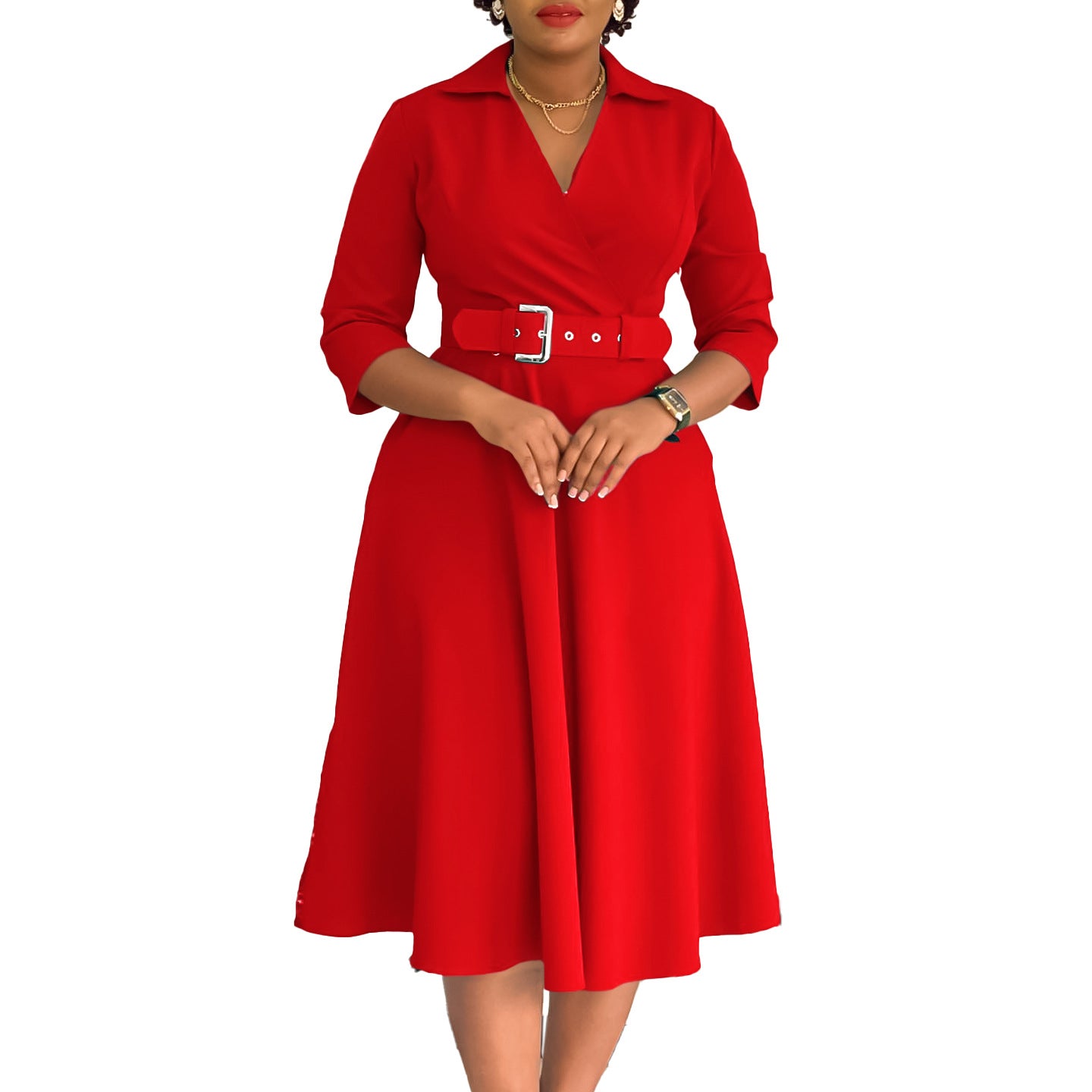 Damen Wickelkleid mit tailliertem Gürtel und schwingendem Rock Stalluxe