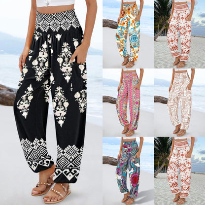Damen weite Palazzo-Hose mit buntem Paisleymuster und elastischem Bund Stalluxe