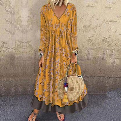 Damen Maxikleid mit V-Ausschnitt und langen Ärmeln Stalluxe