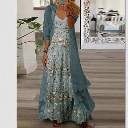 Damen Maxi-Kleid mit zarten Blüten und elegantem Überwurf Stalluxe
