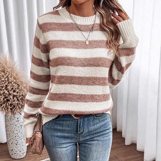 Damen lässiger Strickpullover mit breiten Querstreifen Stalluxe