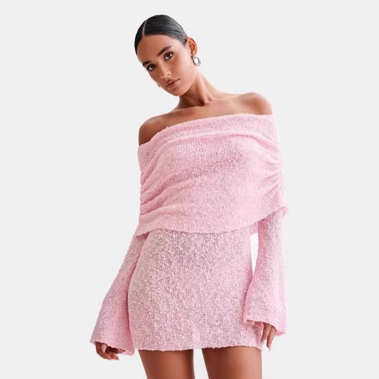 Damen Schulterfreies Minikleid mit glitzerndem Effekt und Übergröße Stalluxe