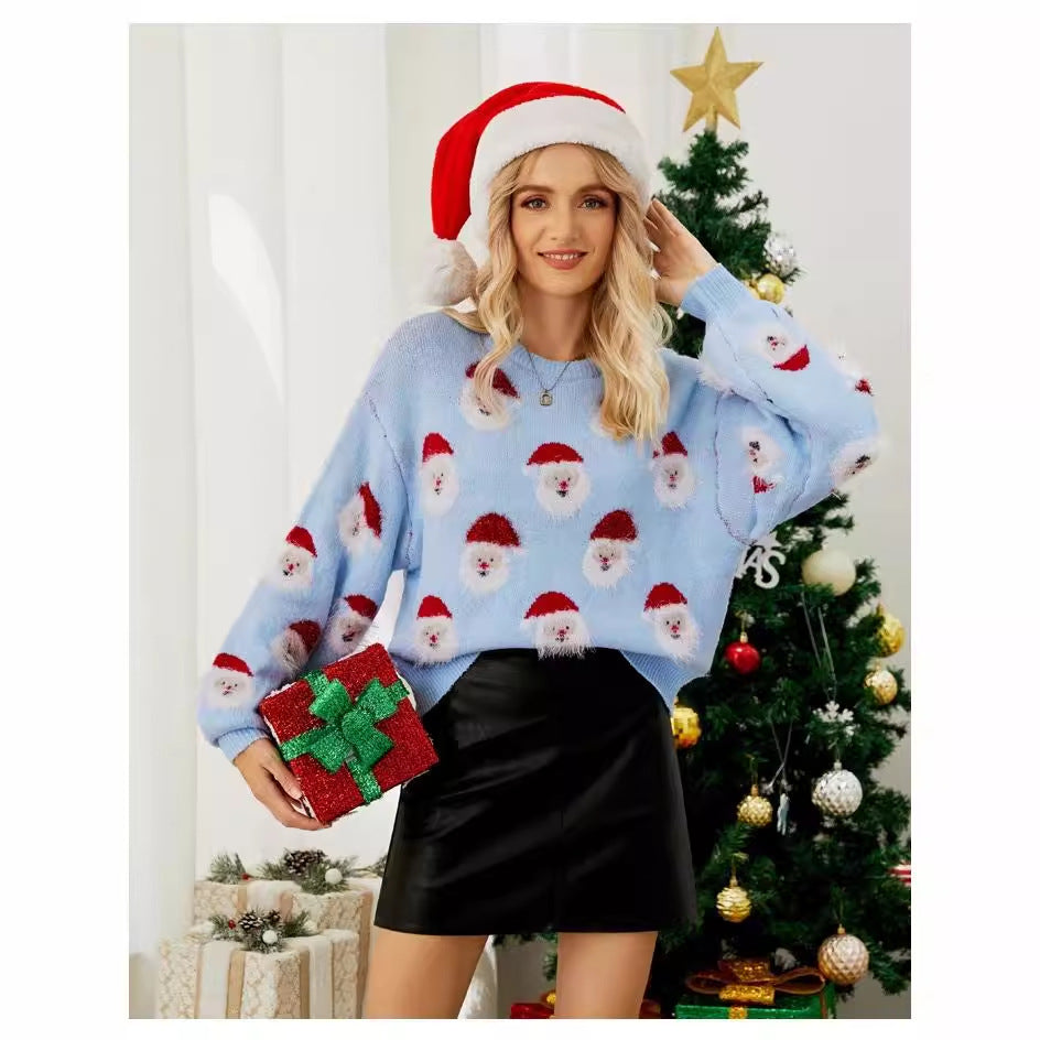 Damen festlicher Pullover mit weihnachtlichem Santa-Muster Stalluxe