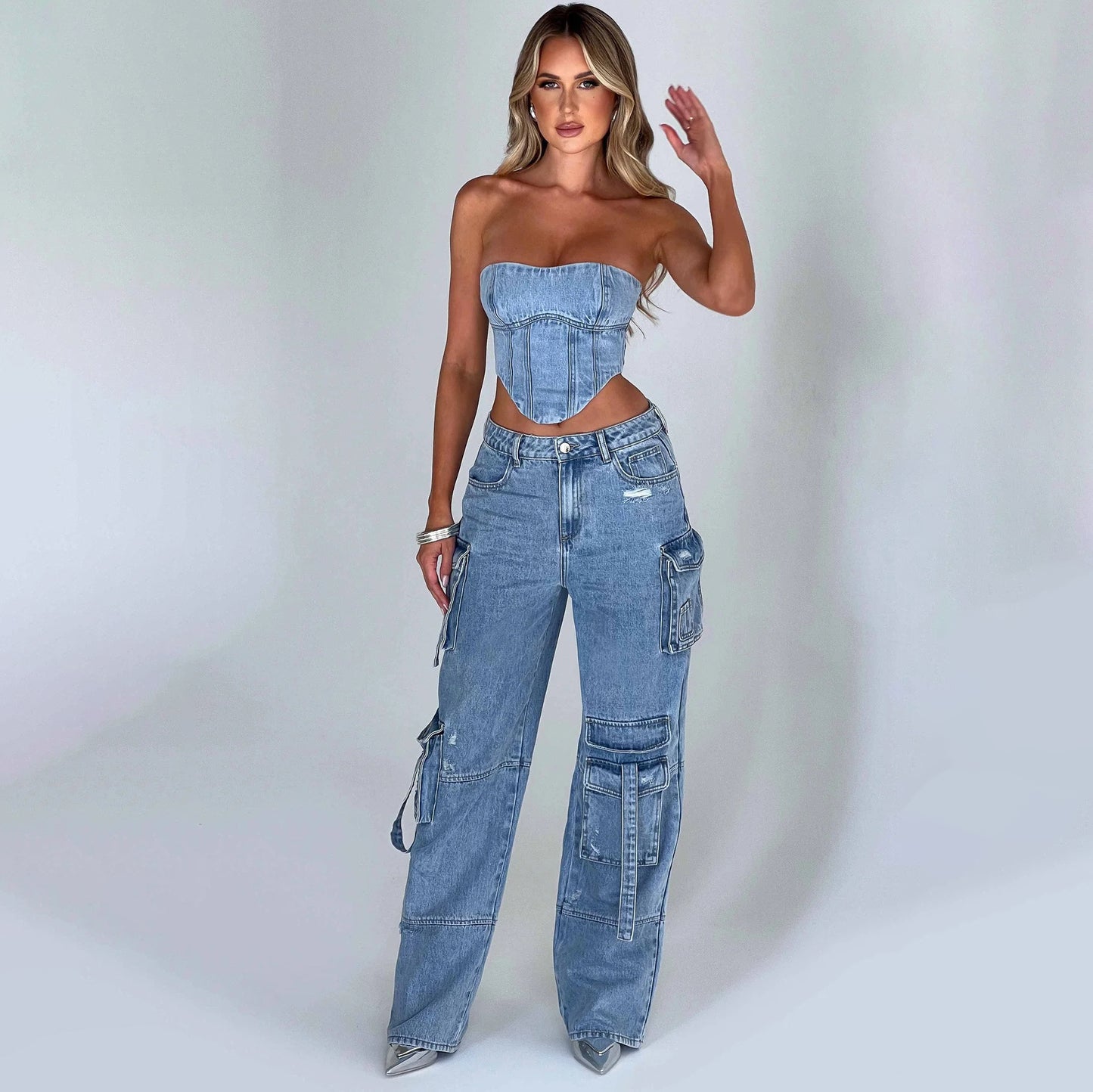 Damen Cargo-Jeans mit übergroßen Taschen und hohem Bund Stalluxe