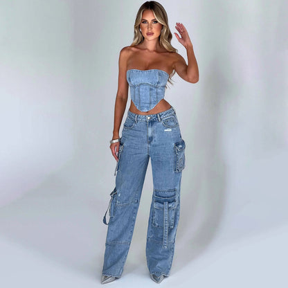 Damen Cargo-Jeans mit übergroßen Taschen und hohem Bund Stalluxe