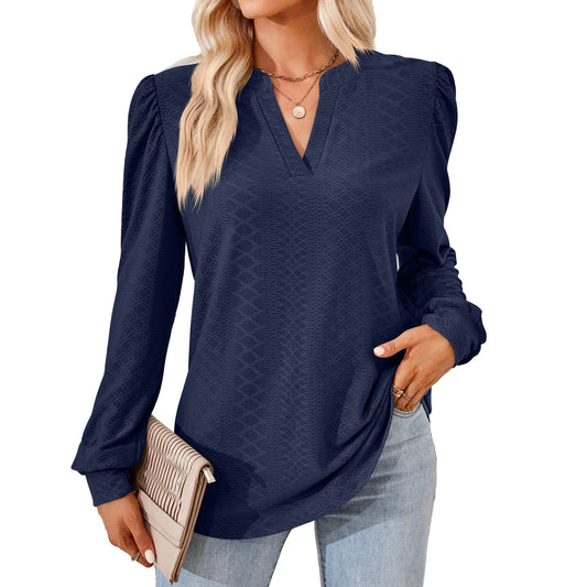 Damen Blusenshirt mit elegantem V-Ausschnitt und strukturiertem Muster Stalluxe