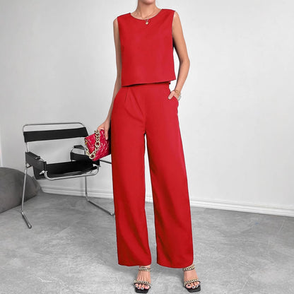 Damen Modisches Zweiteiliges Set mit Cropped Oberteil und weiten Hosen Stalluxe